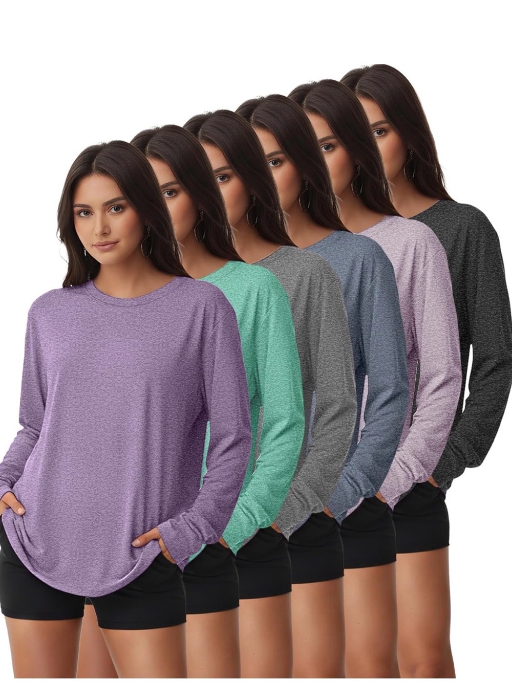 Lightweight Long Sleeve Crewneck Top - Lavender, Mint, Gray, Blue, Lilac, Black